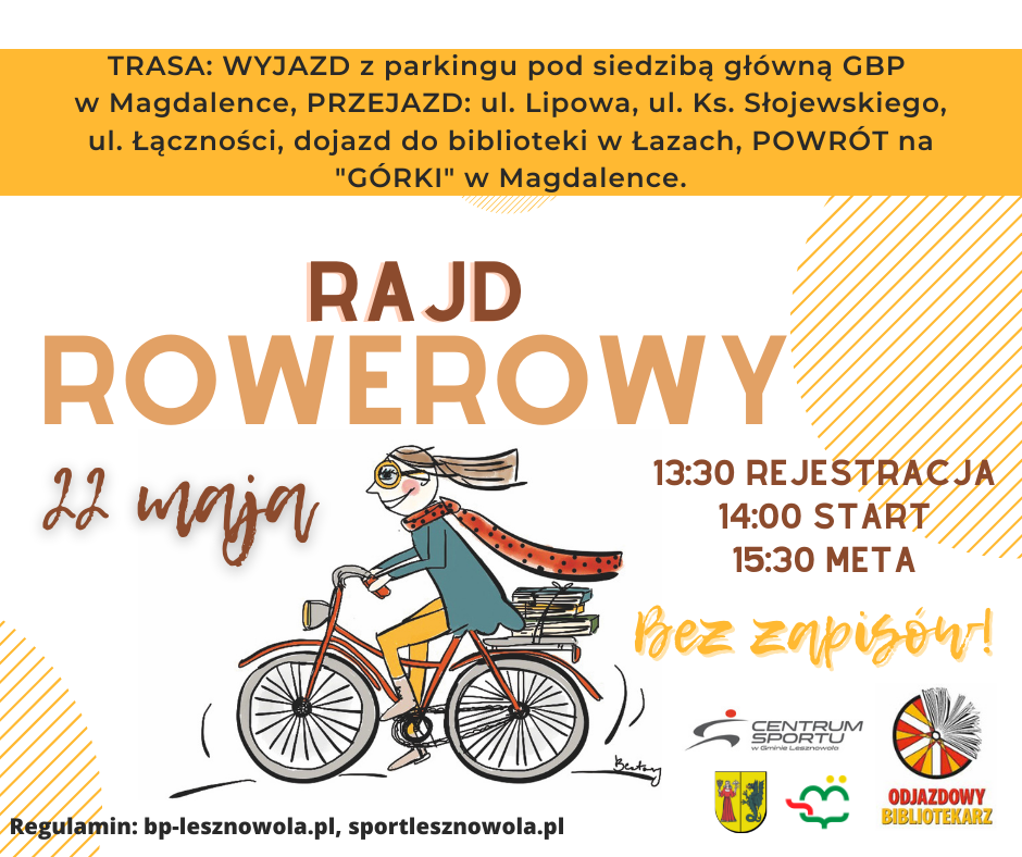 Read more about the article Zapraszamy na rodzinny rajd rowerowy pt. „Odjazdowy Bibliotekarz”