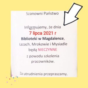 Read more about the article Uwaga! środa 7 lipca – biblioteki nieczynne