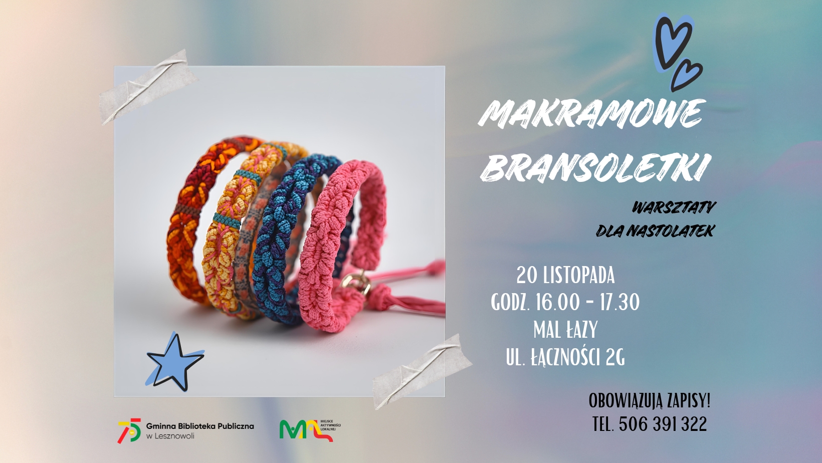 Read more about the article Makramowe bransoletki w&nbsp;MAL Łazy – warsztaty dla nastolatek