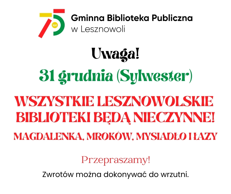 Read more about the article 31 grudnia biblioteki będą nieczynne