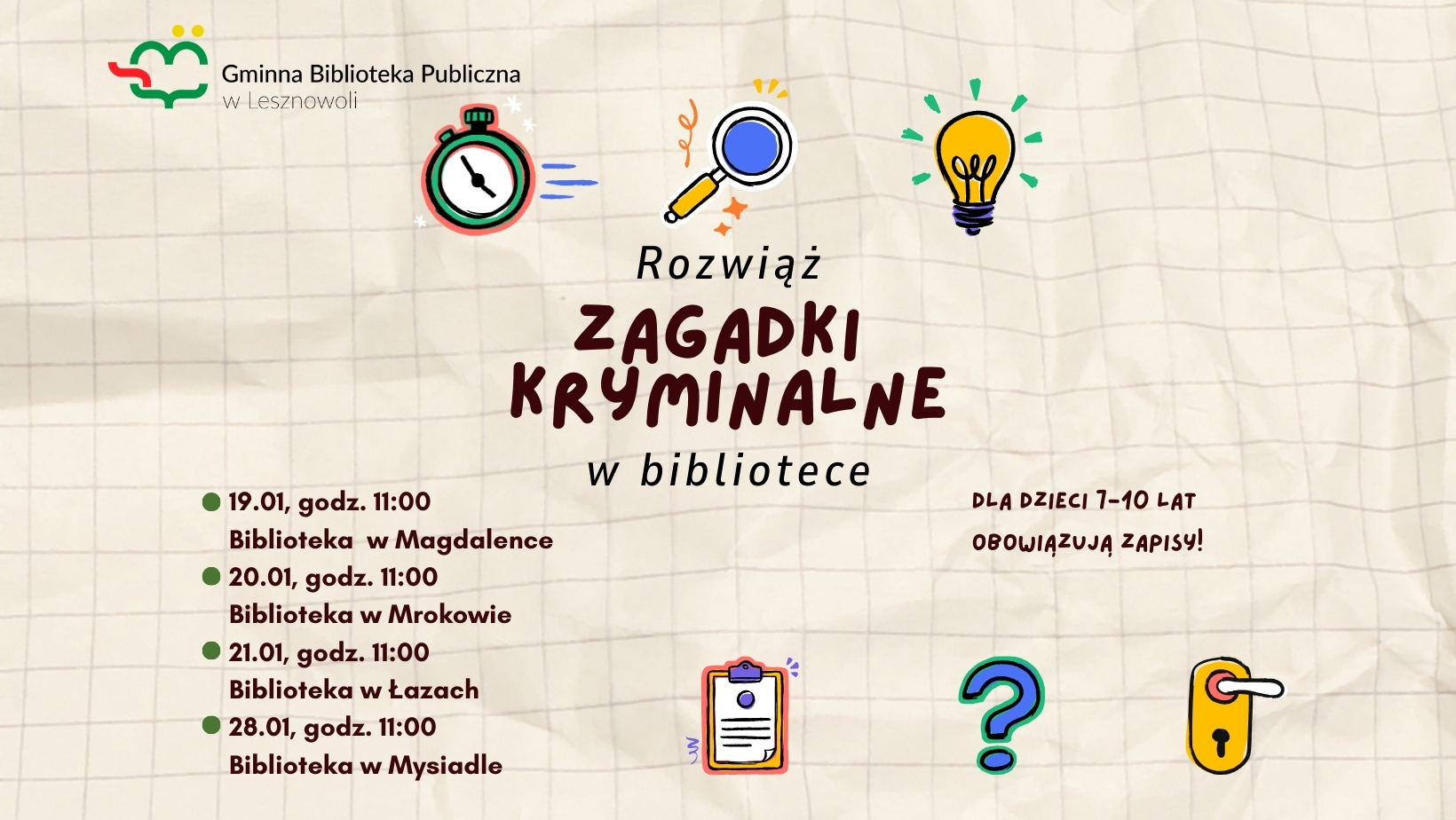 Read more about the article FERIE W&nbsp;BIBLIOTECE: Zagadki Kryminalne